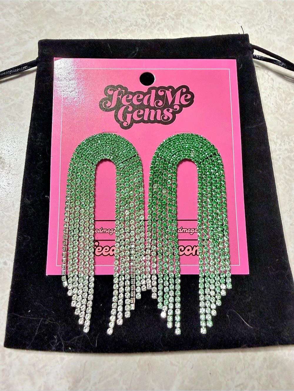 Feelin' Me Gems Green Rhinestone Drop Earrings NWT